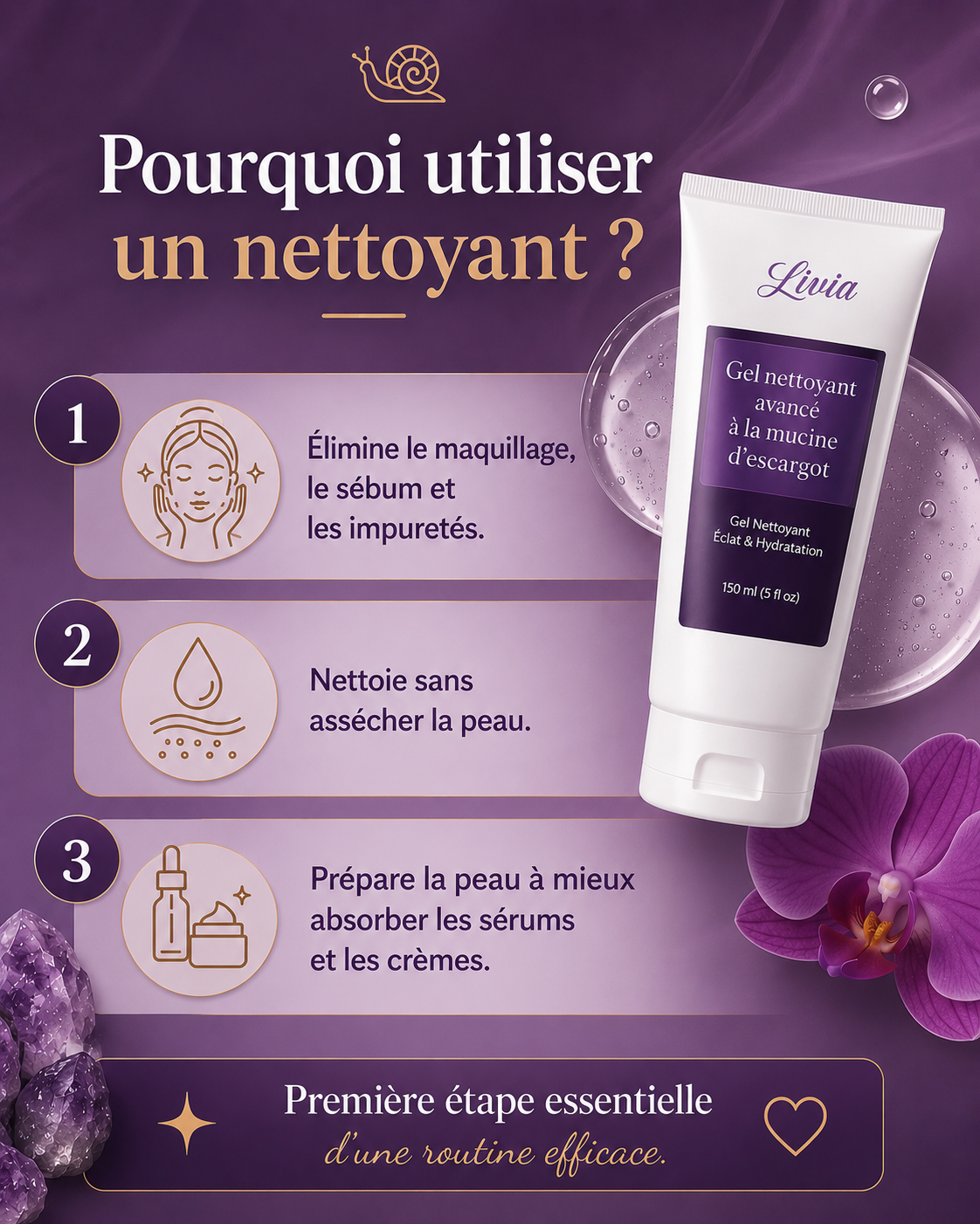 Gel nettoyant avancé à la mucine d'escargot