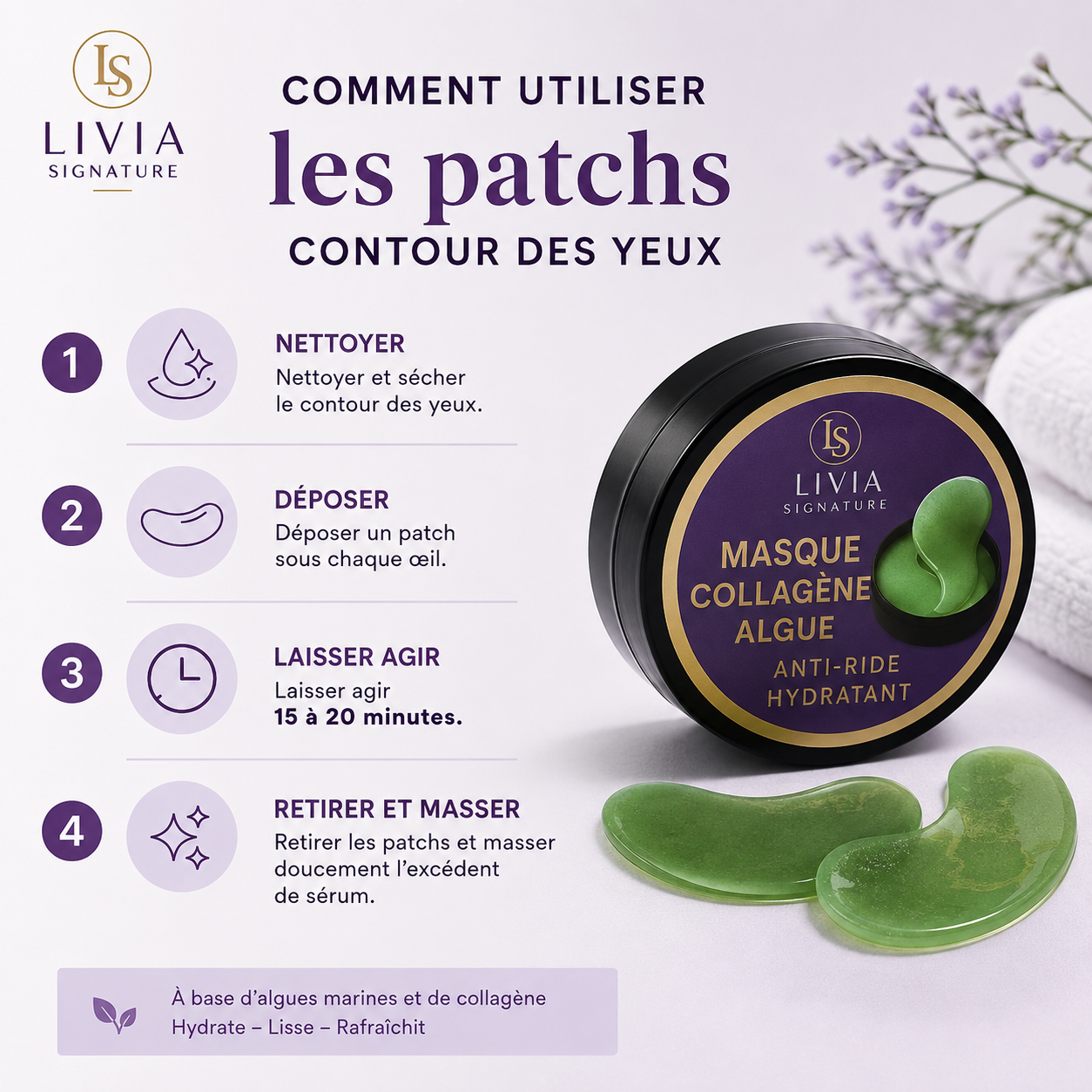 Masque yeux collagène & algues – Hydratation intense